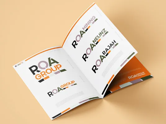 ROA Group brand book with the ROA family of logos
